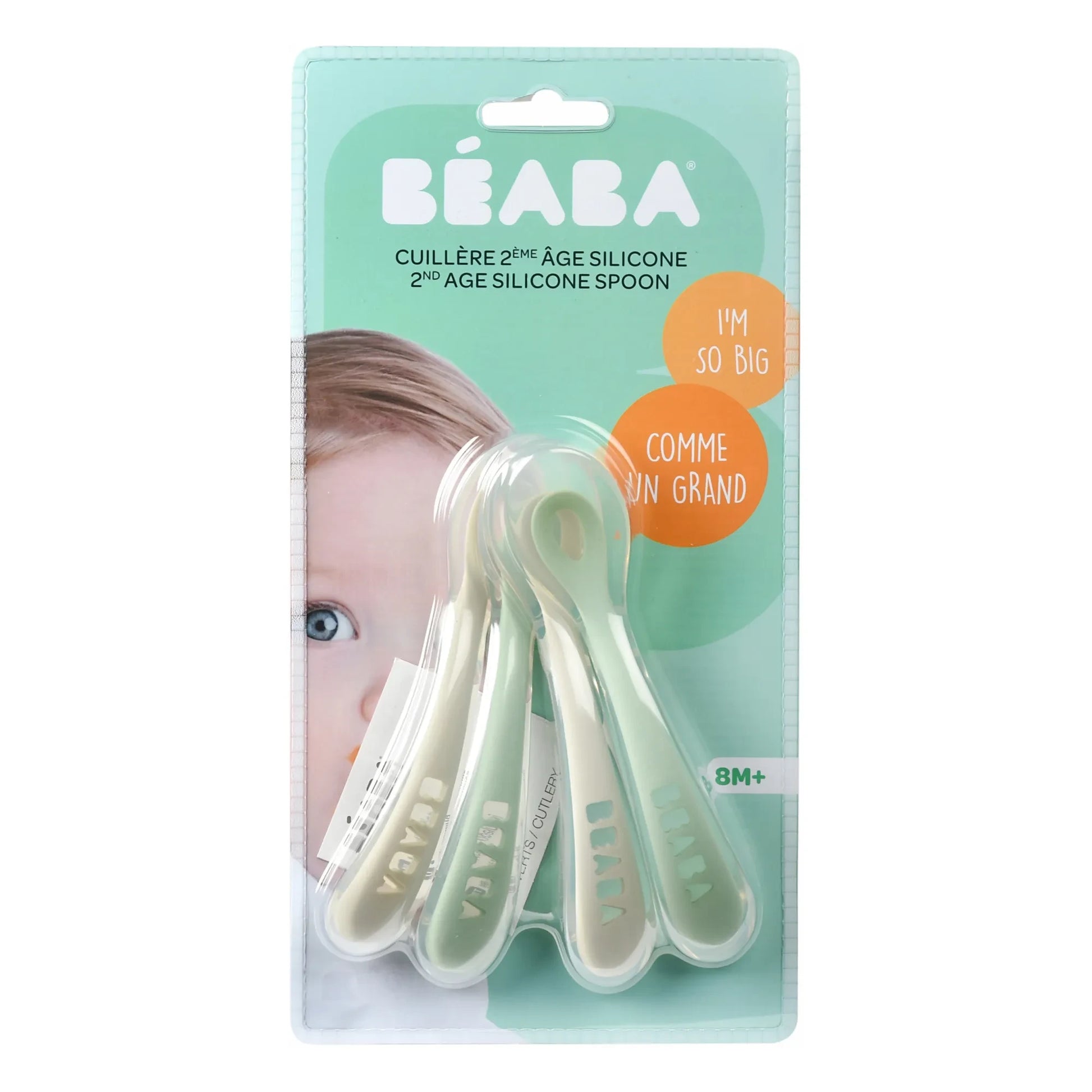 Béaba - 2nd age soft silicone spoons - Set of 4 | Sage