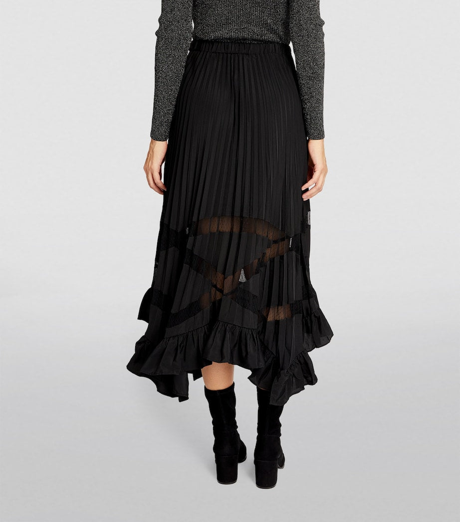 Claudie Pierlot Black Pleated Asymmetric Midi Skirt