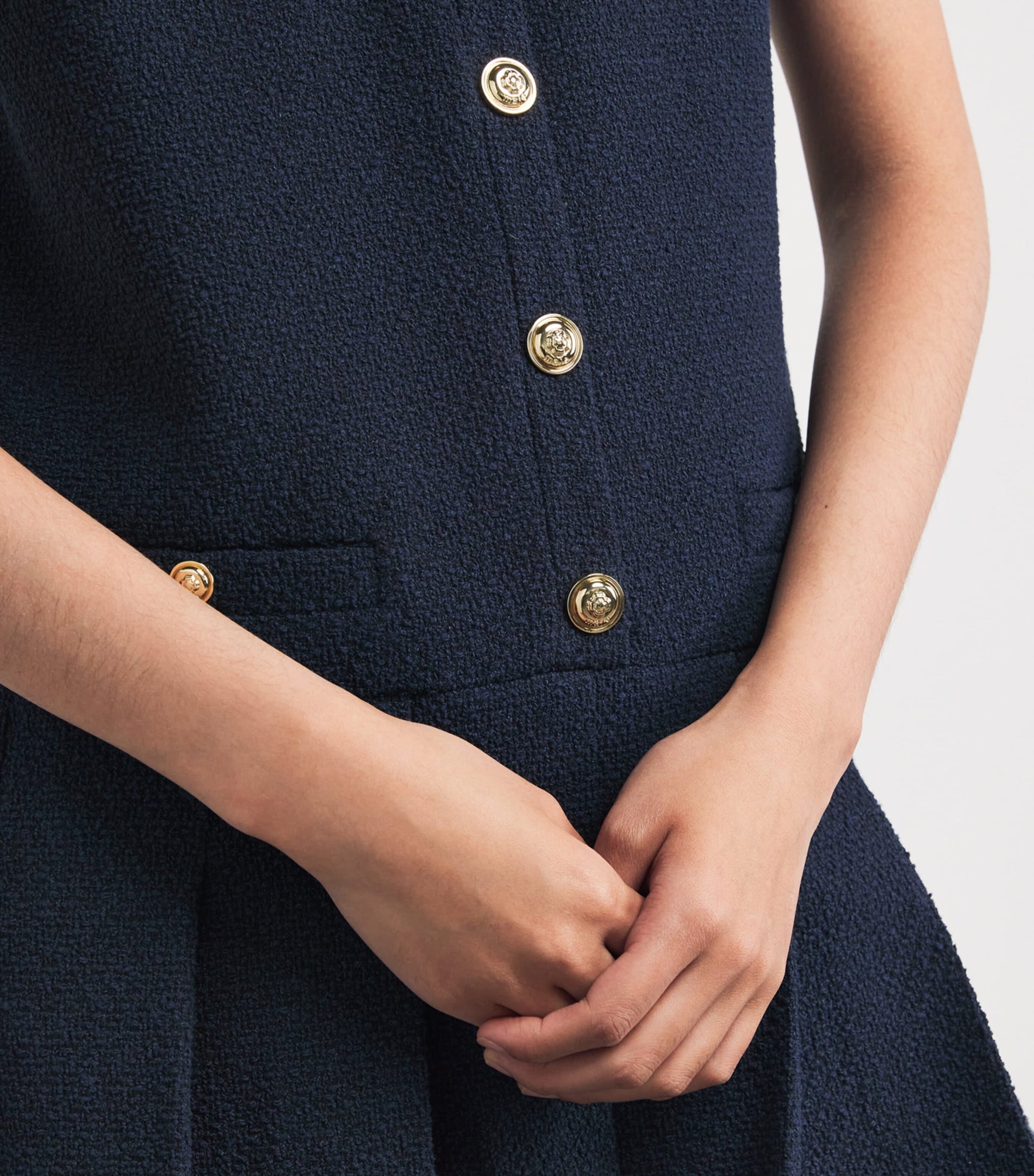 Maje Blue Tweed Buttoned Mini Dress