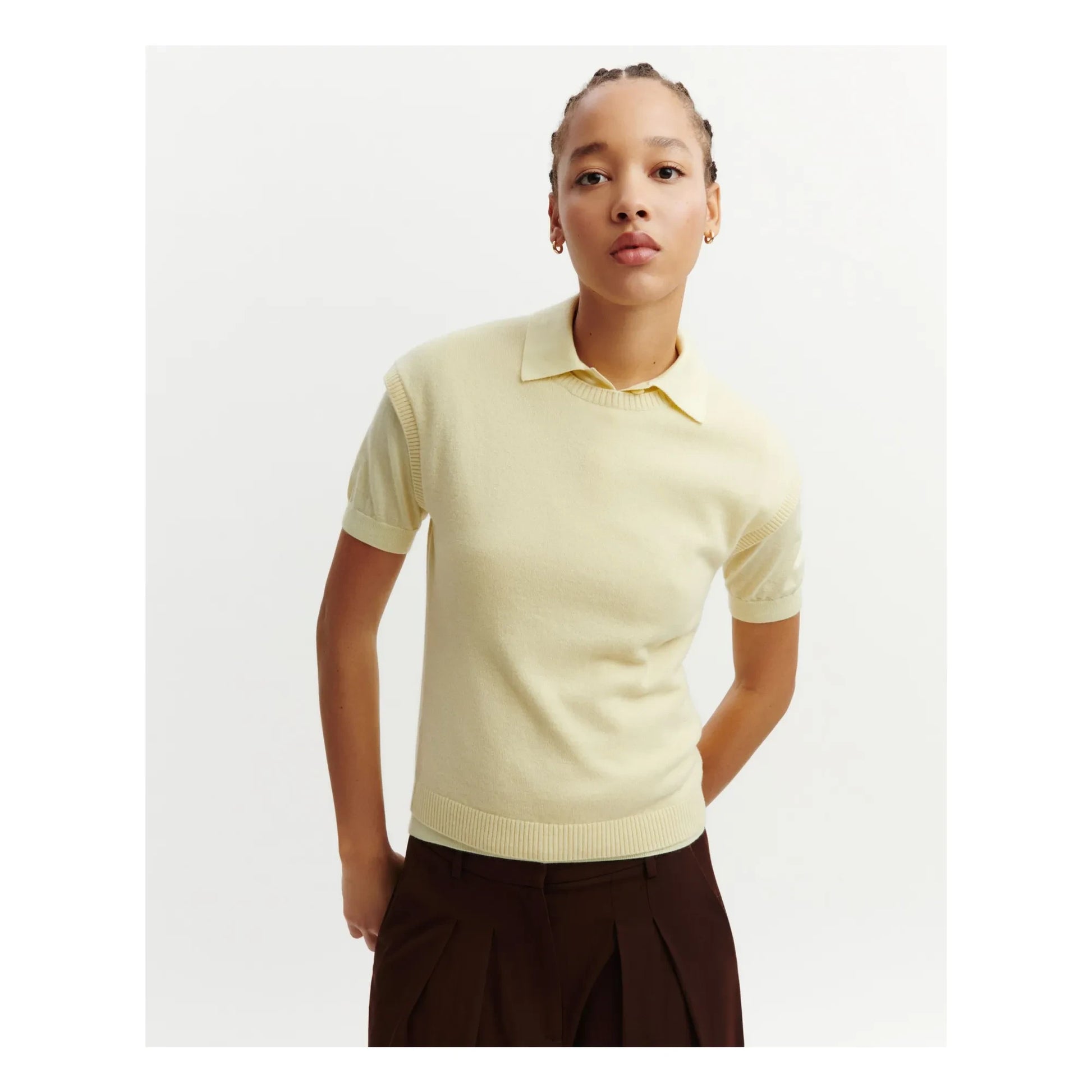 Bompard - Short-sleeved Cashmere Sweater | Lemon yellow