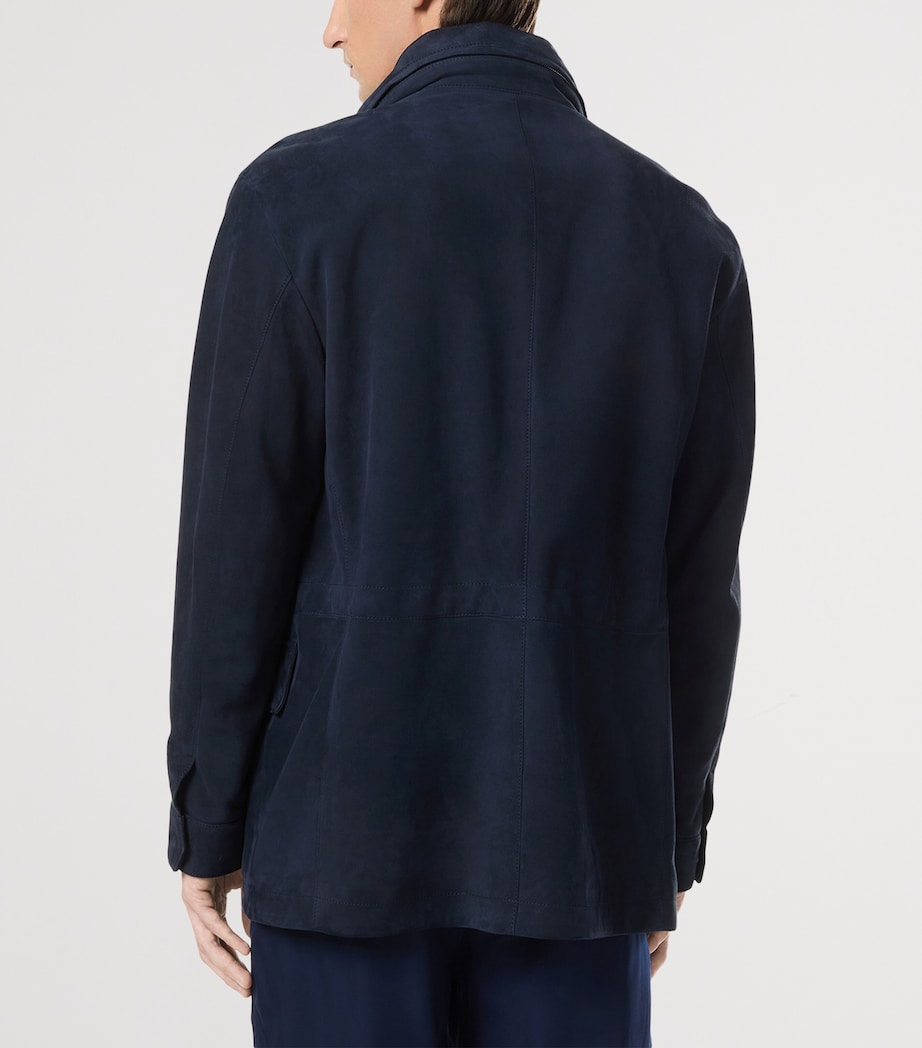 Navy Suede Four-Pocket Jacket