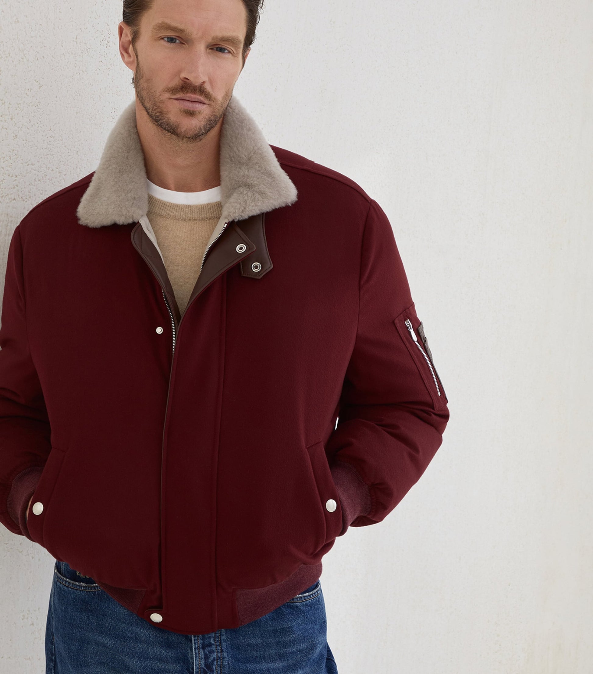 Brunello Cucinelli Red Wool Down-Filled Bomber Jacket