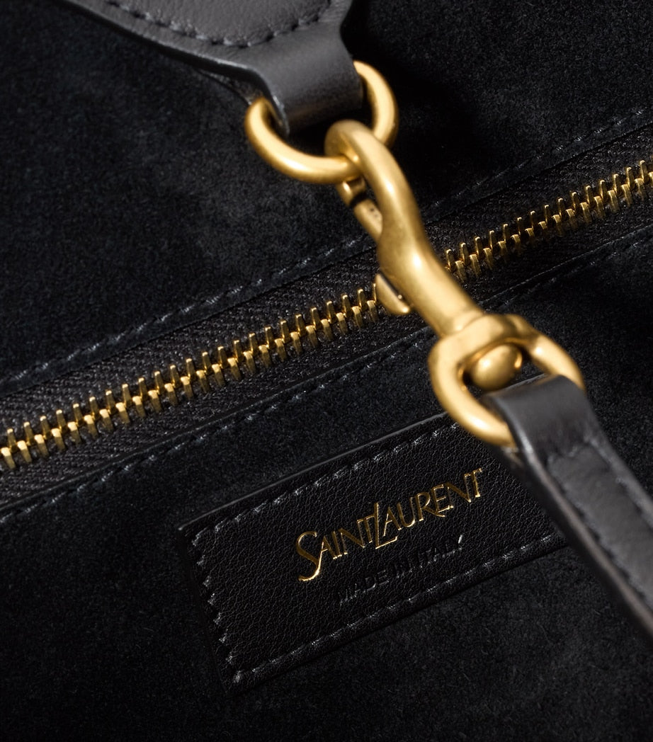 Black Leather Y Tote Bag