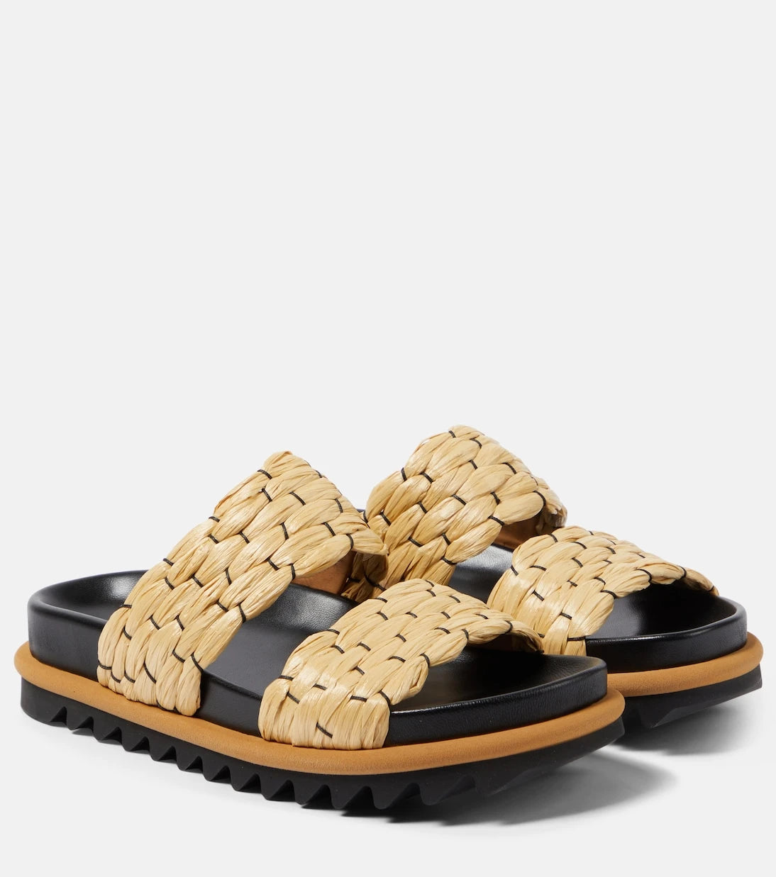 Dries Van Noten - Woven and raffia and leather slides