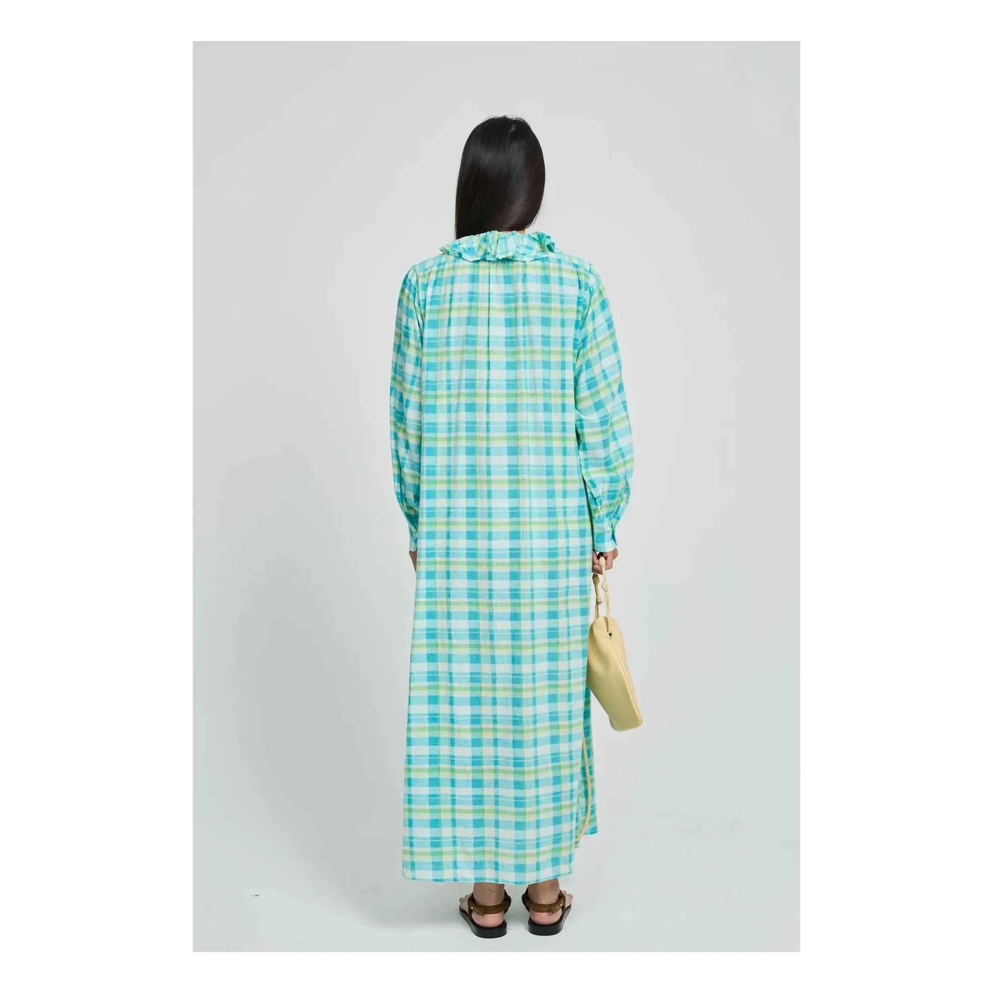 Laurence Bras - Philibong Cotton Check Dress | Turquoise