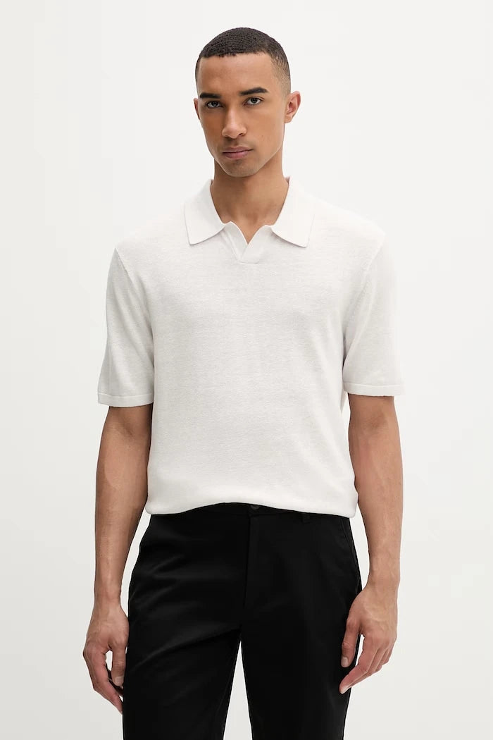 Calvin Klein erkek polo yaka kazak tipi tişört, keten karışımlı