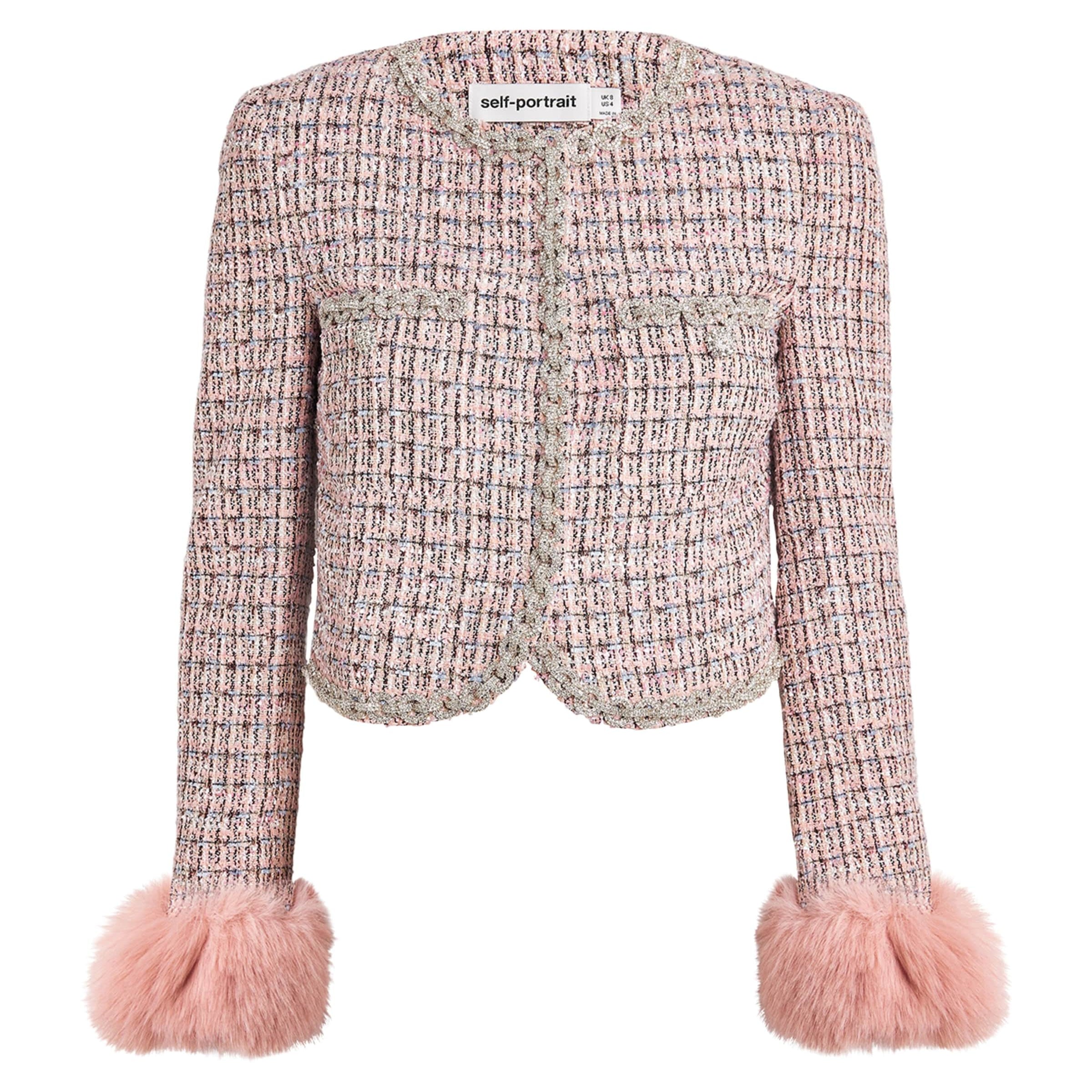 Self-Portrait Pink Bouclé Fur-Trim Jacket