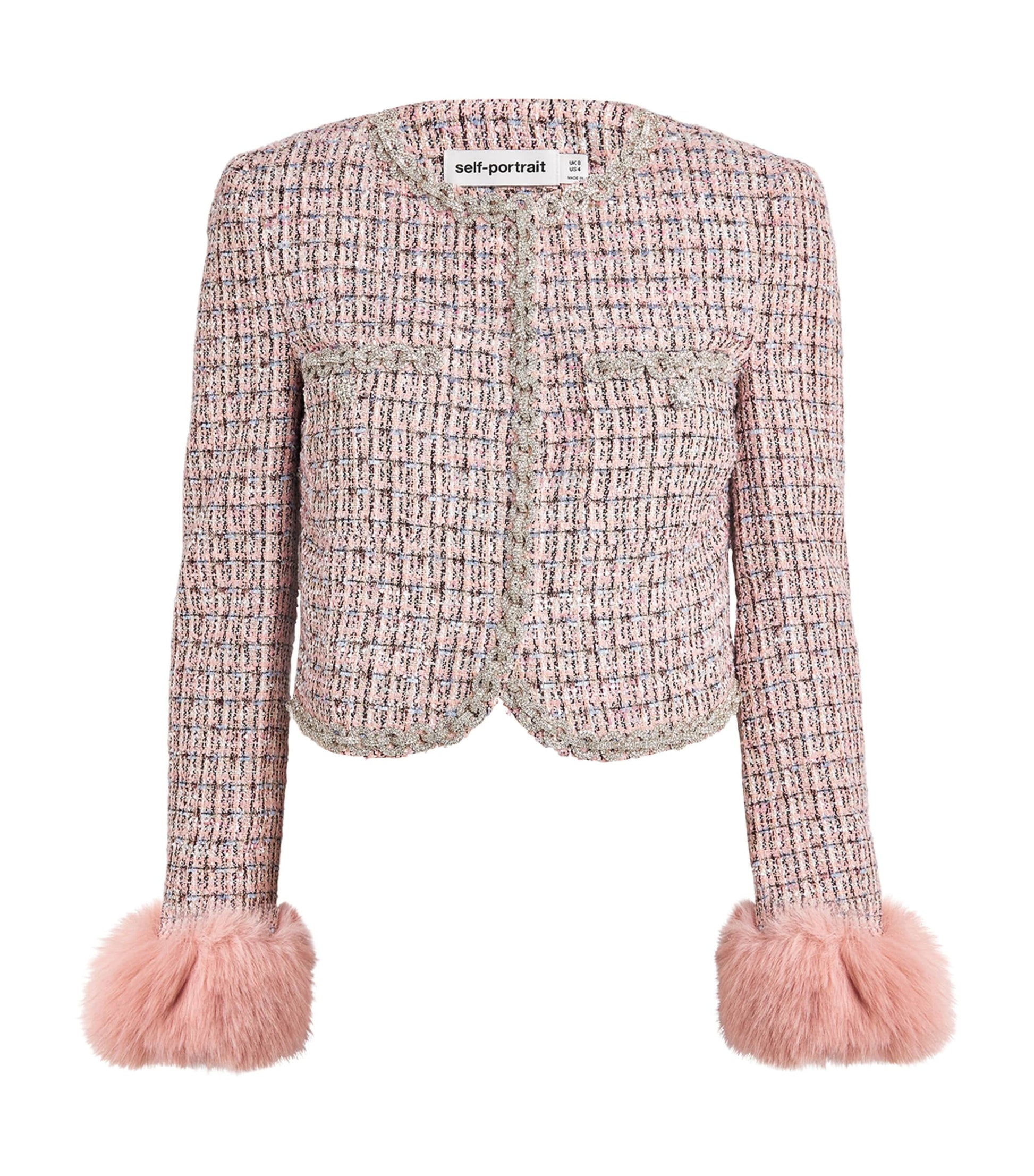 Self-Portrait Pink Bouclé Fur-Trim Jacket