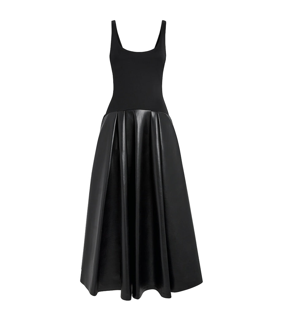 Alice+Olivia Black Scuba-Faux Leather Adley Dress