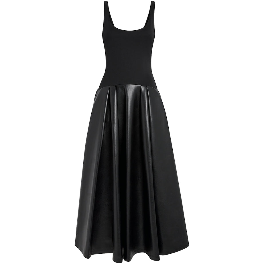 Alice+Olivia Black Scuba-Faux Leather Adley Dress