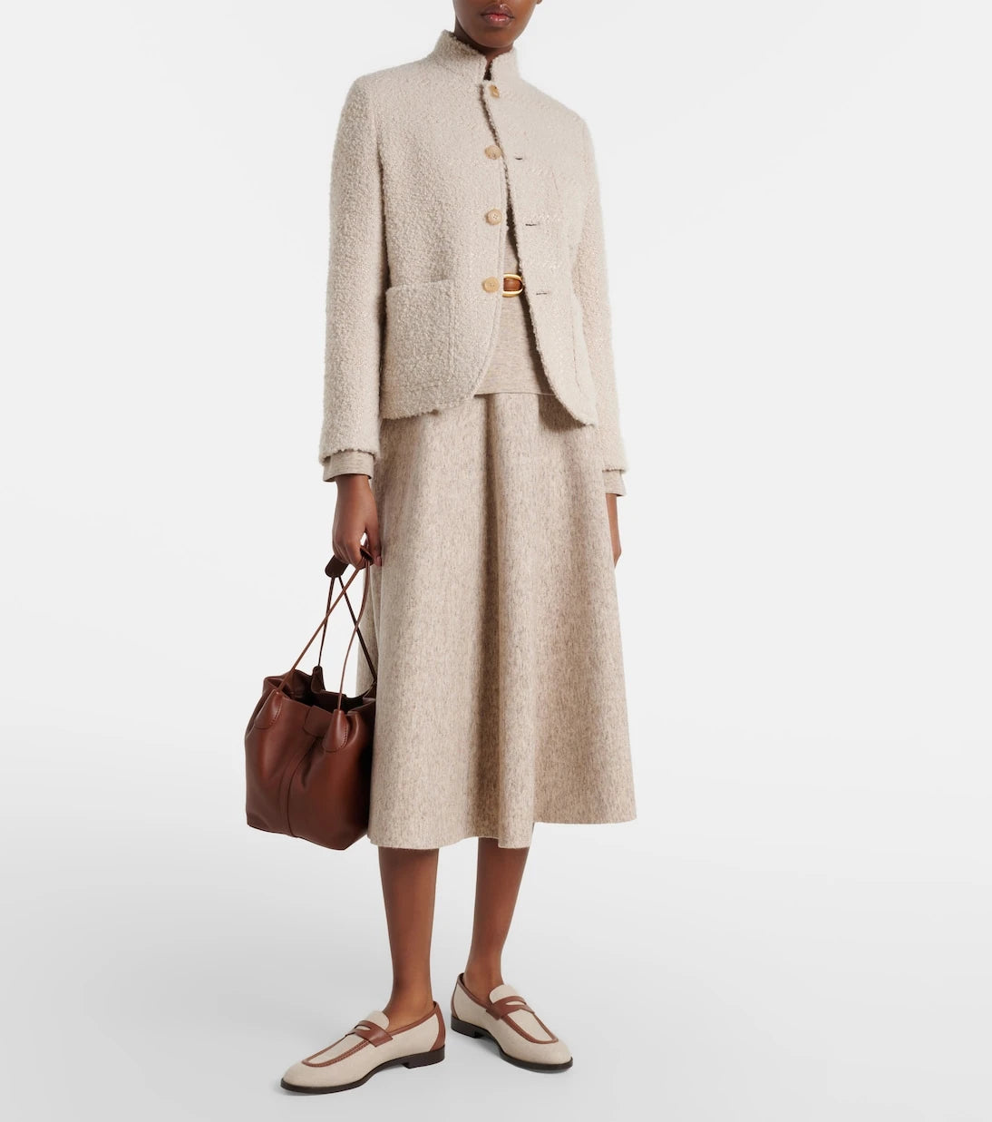 Loro Piana - Cashmere, wool, and linen midi skirt
