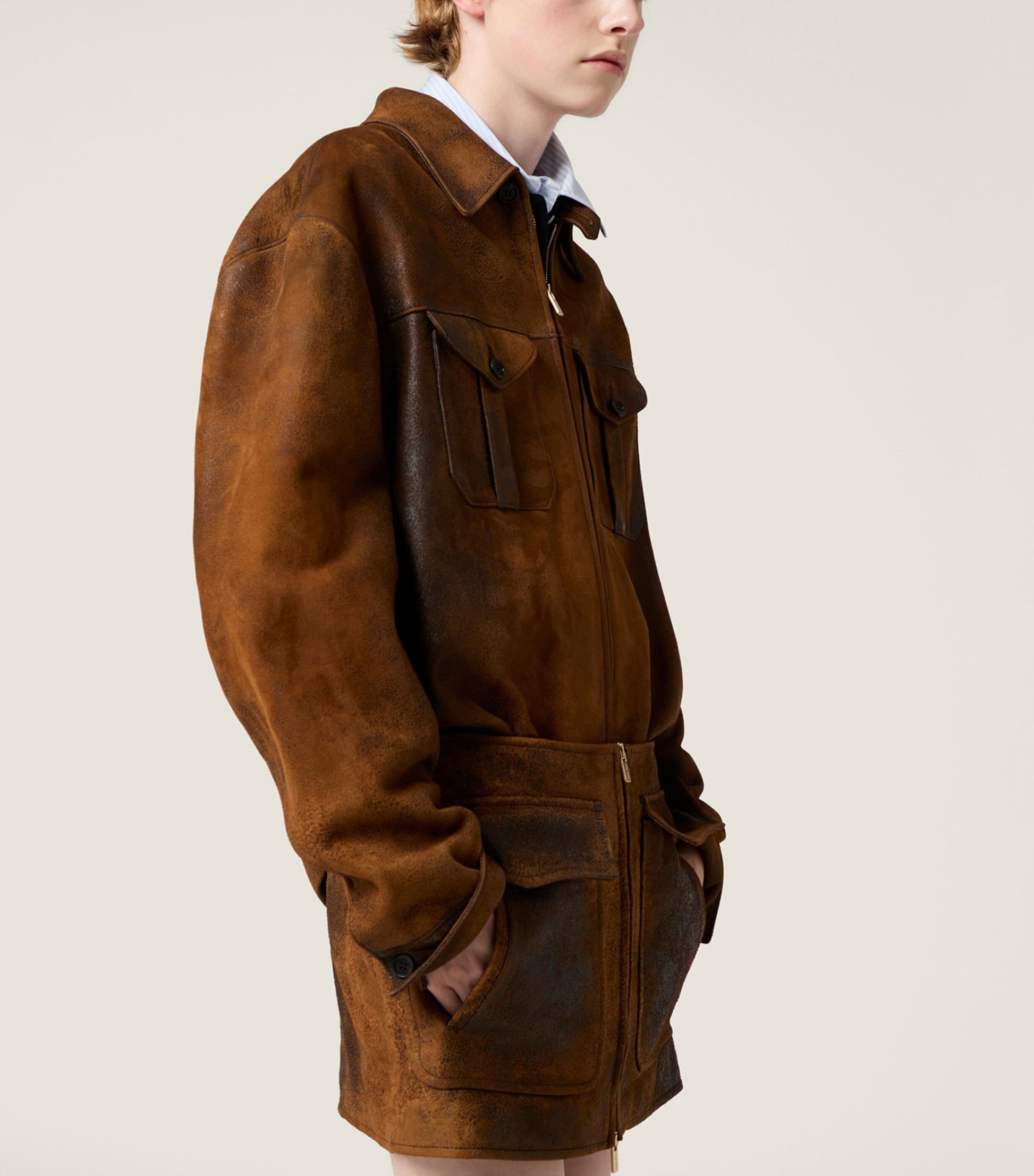 Miu Miu Brown Waxed Suede Mini Skirt