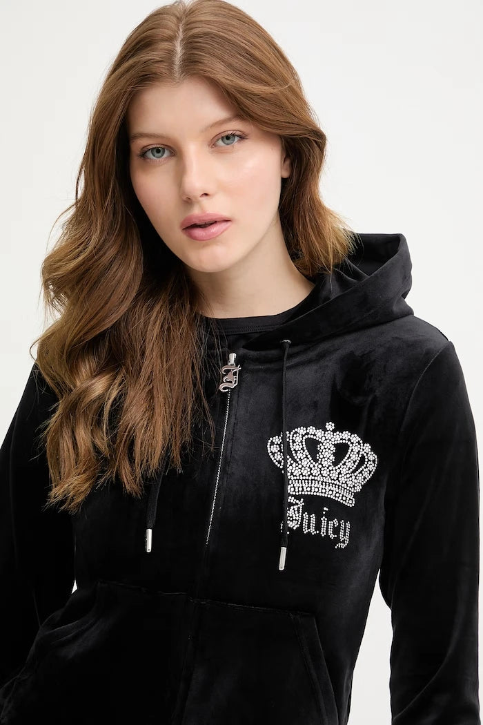 Juicy Couture kadife kapüşonlu kadın sweatshirt GOTHIC CROWN
