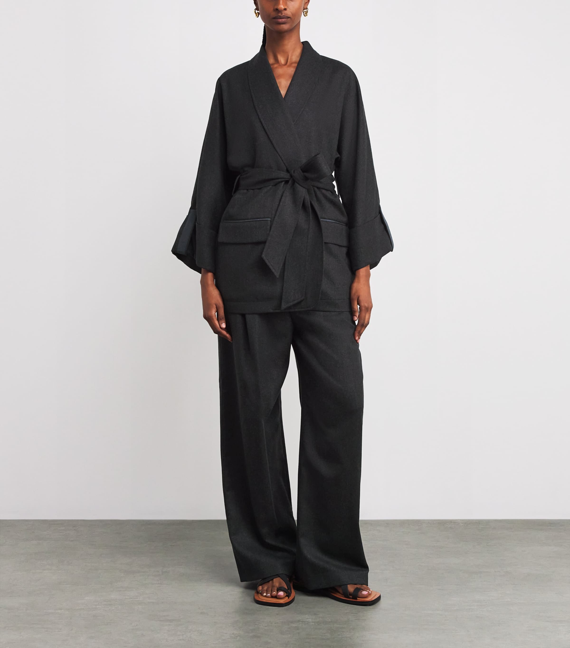 Eleventy Grey Wool-Blend Belted Jacket