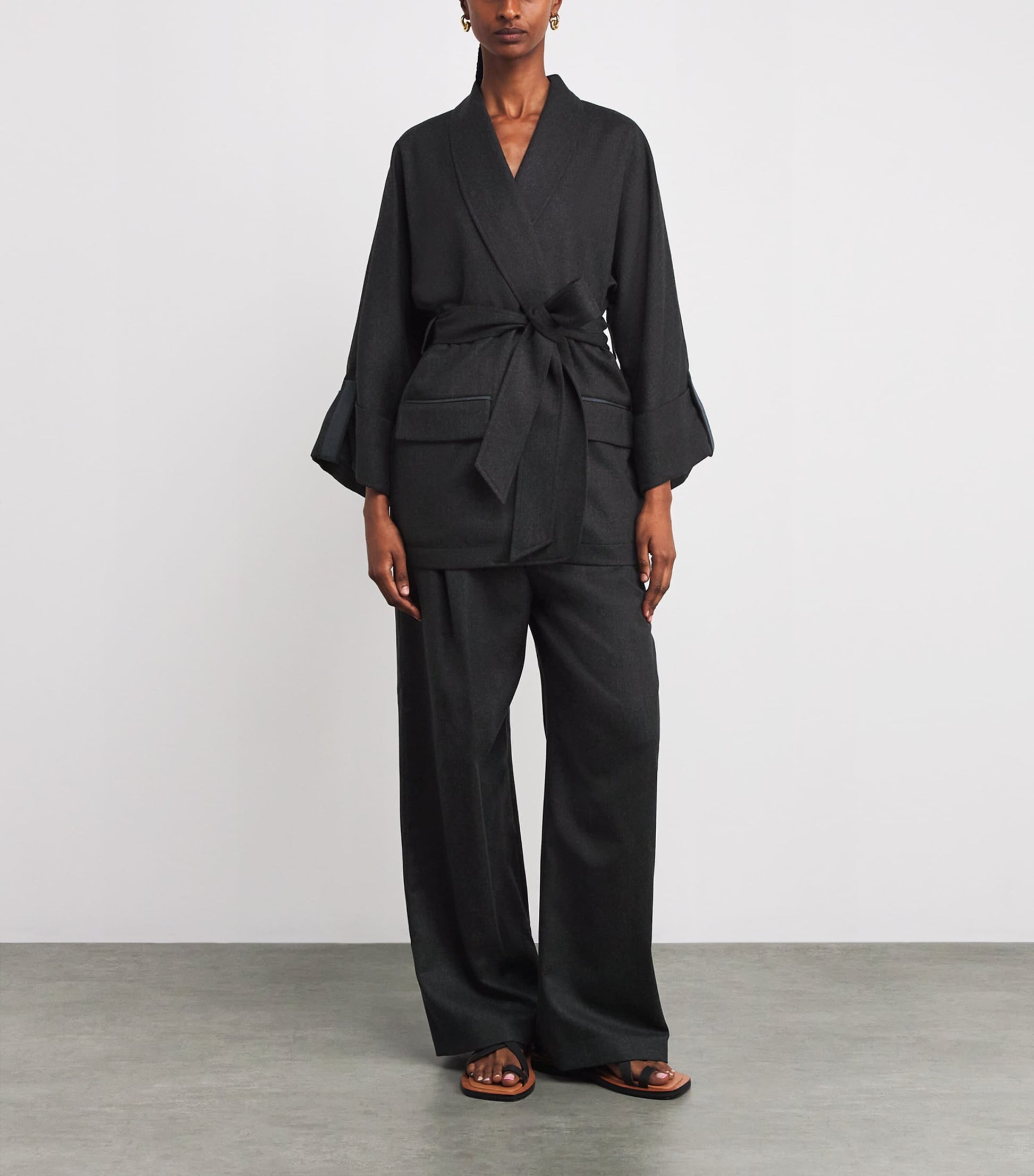 Eleventy Grey Wool-Blend Belted Jacket