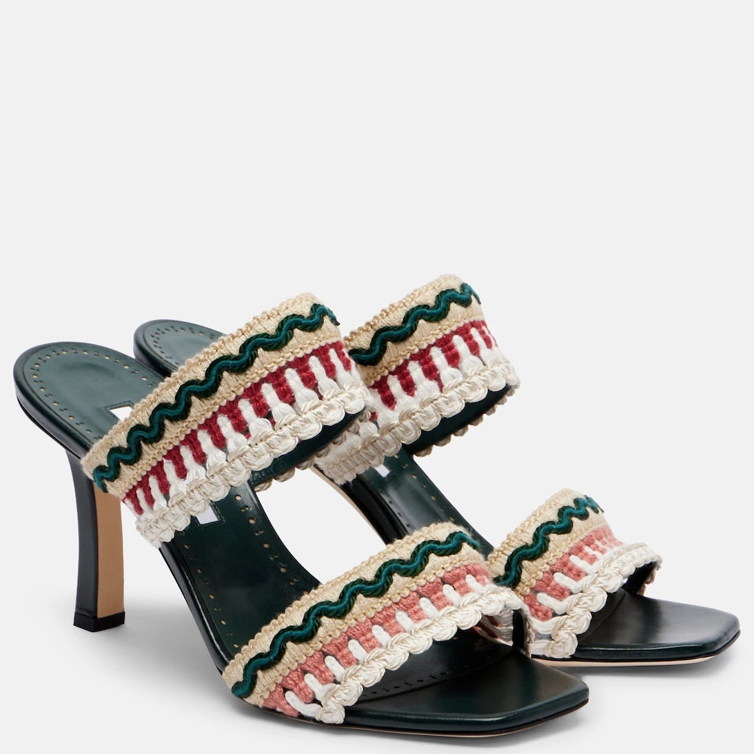 Manolo Blahnik - Mabeco 90 leather-trimmed knitted mules