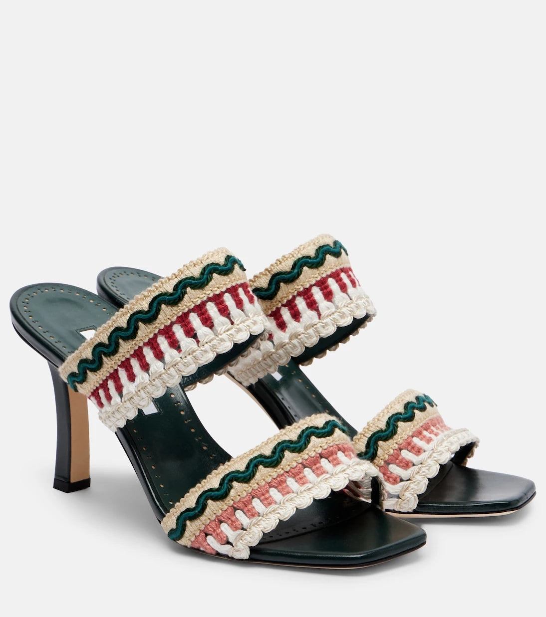 Manolo Blahnik - Mabeco 90 leather-trimmed knitted mules