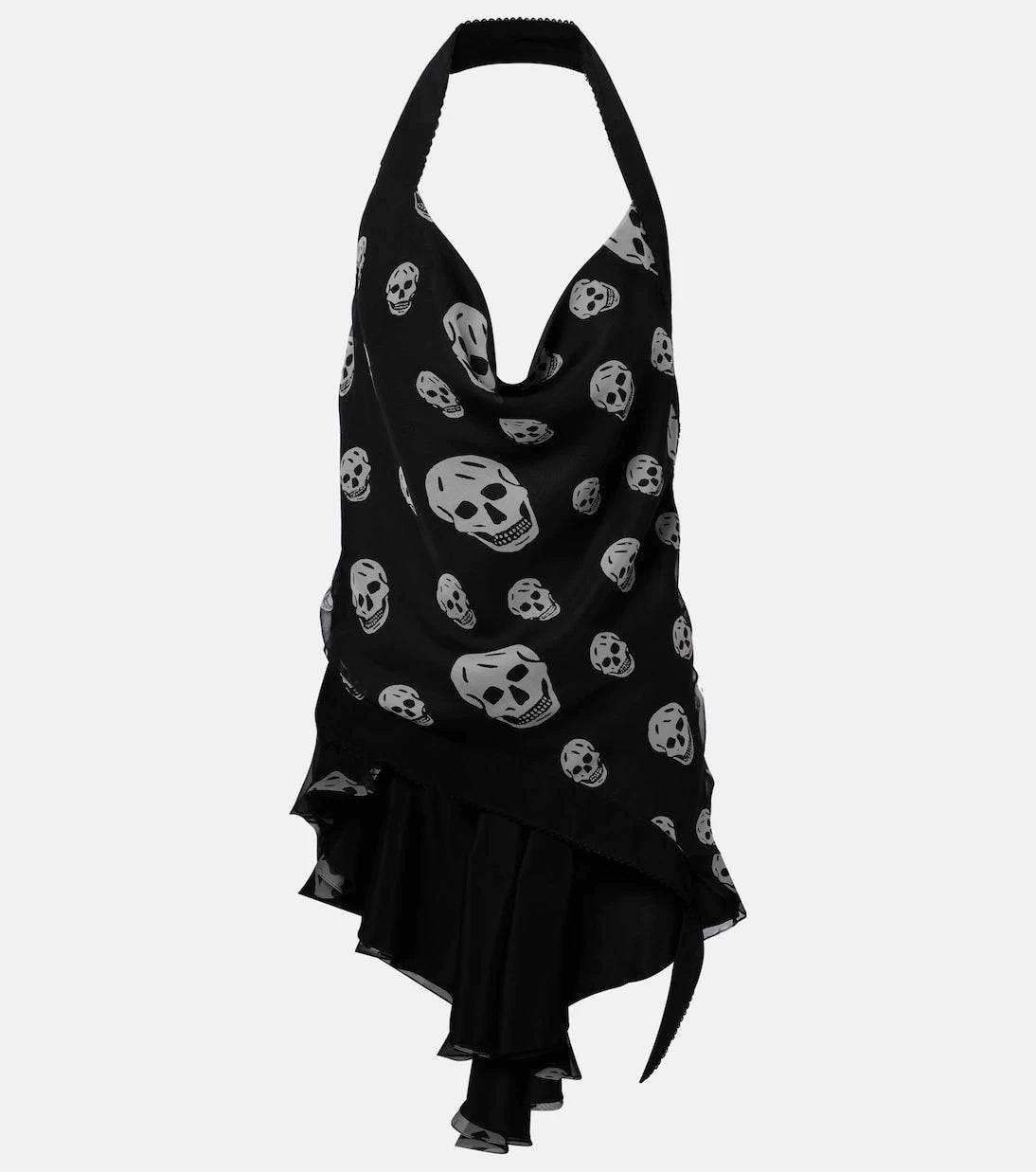 McQueen - Skull asymmetric halterneck chiffon top