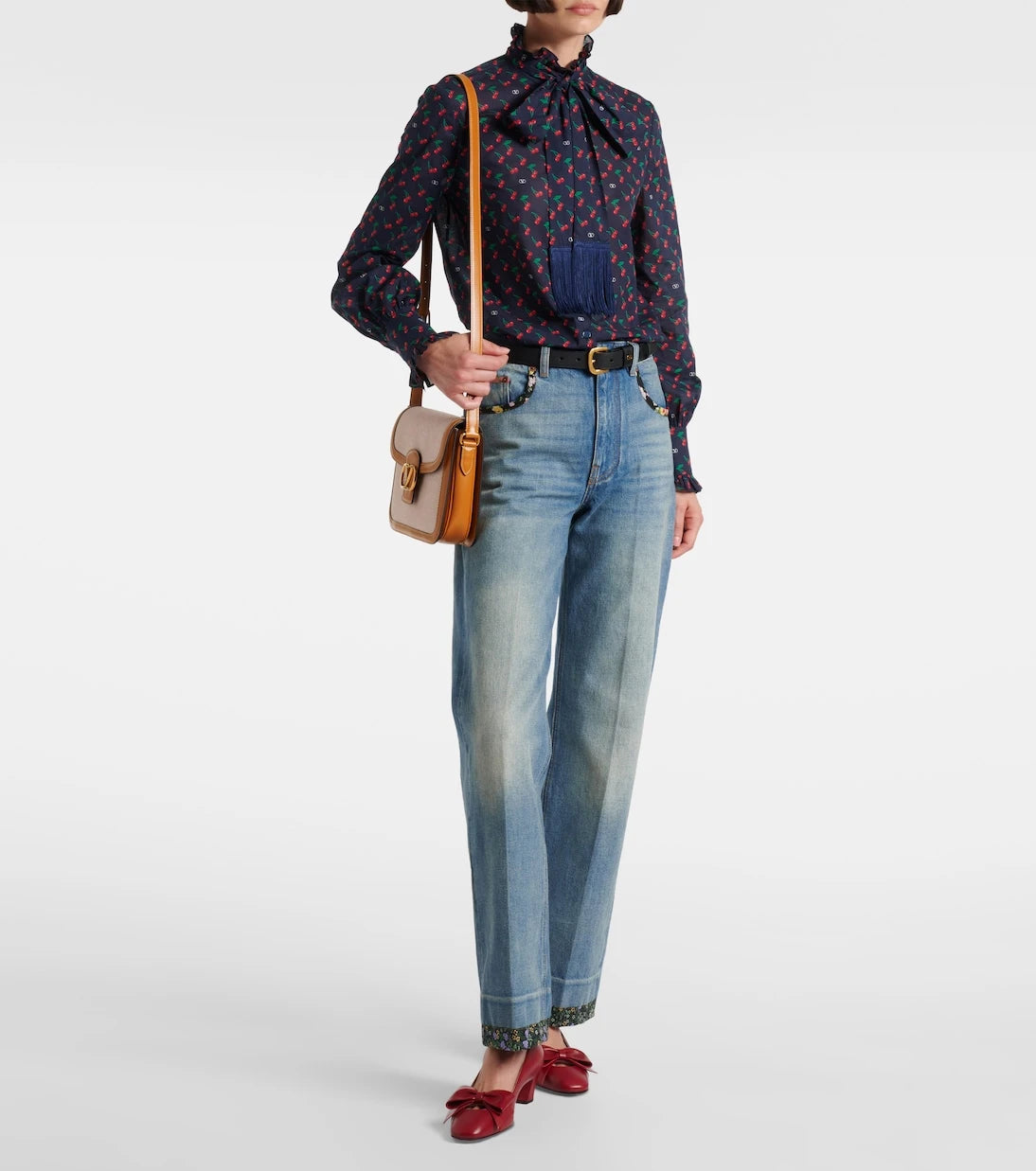 Valentino - Cherryfic bow-detail cotton muslin blouse