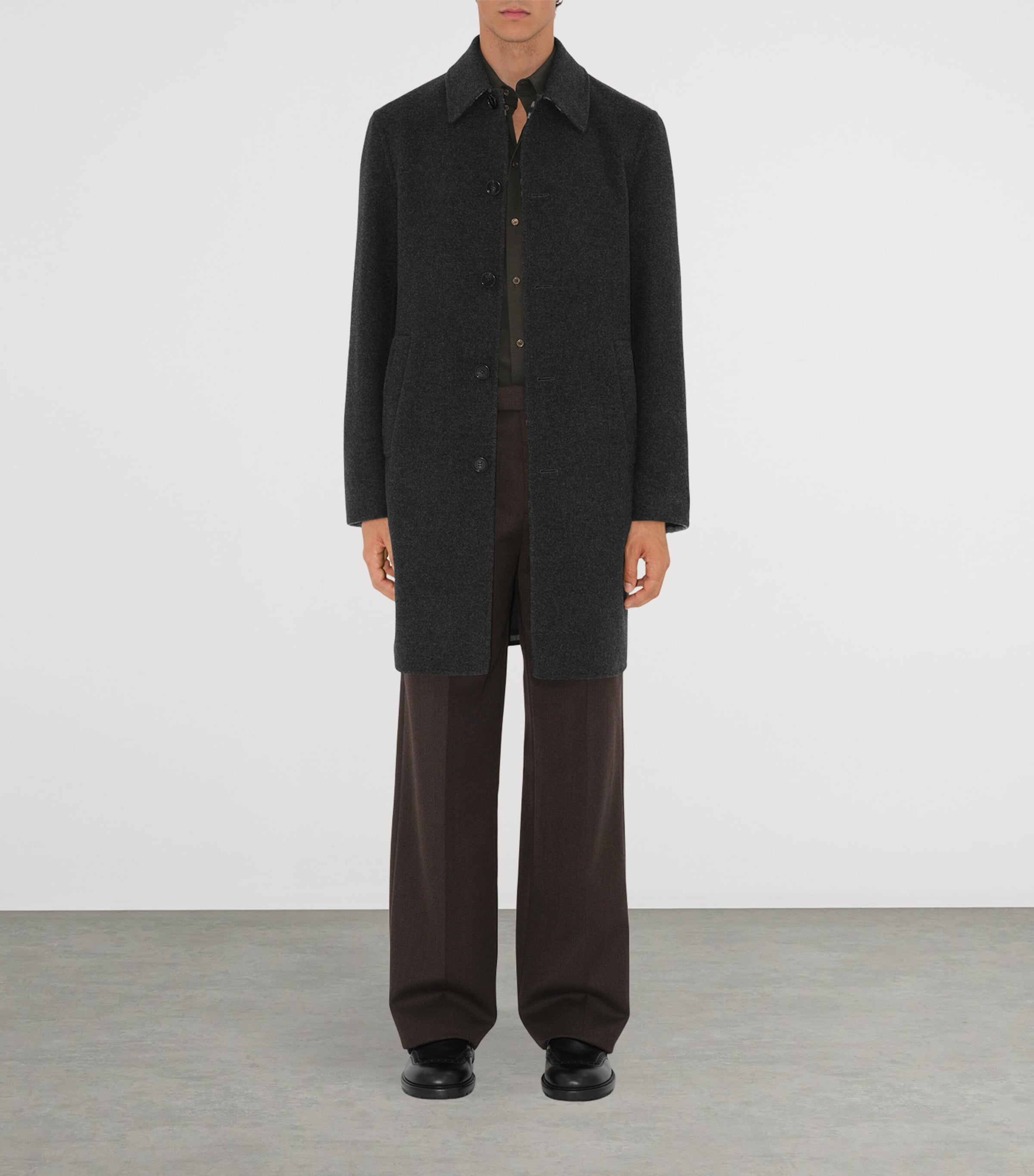 Grey Wool Mid-Length Car Coat