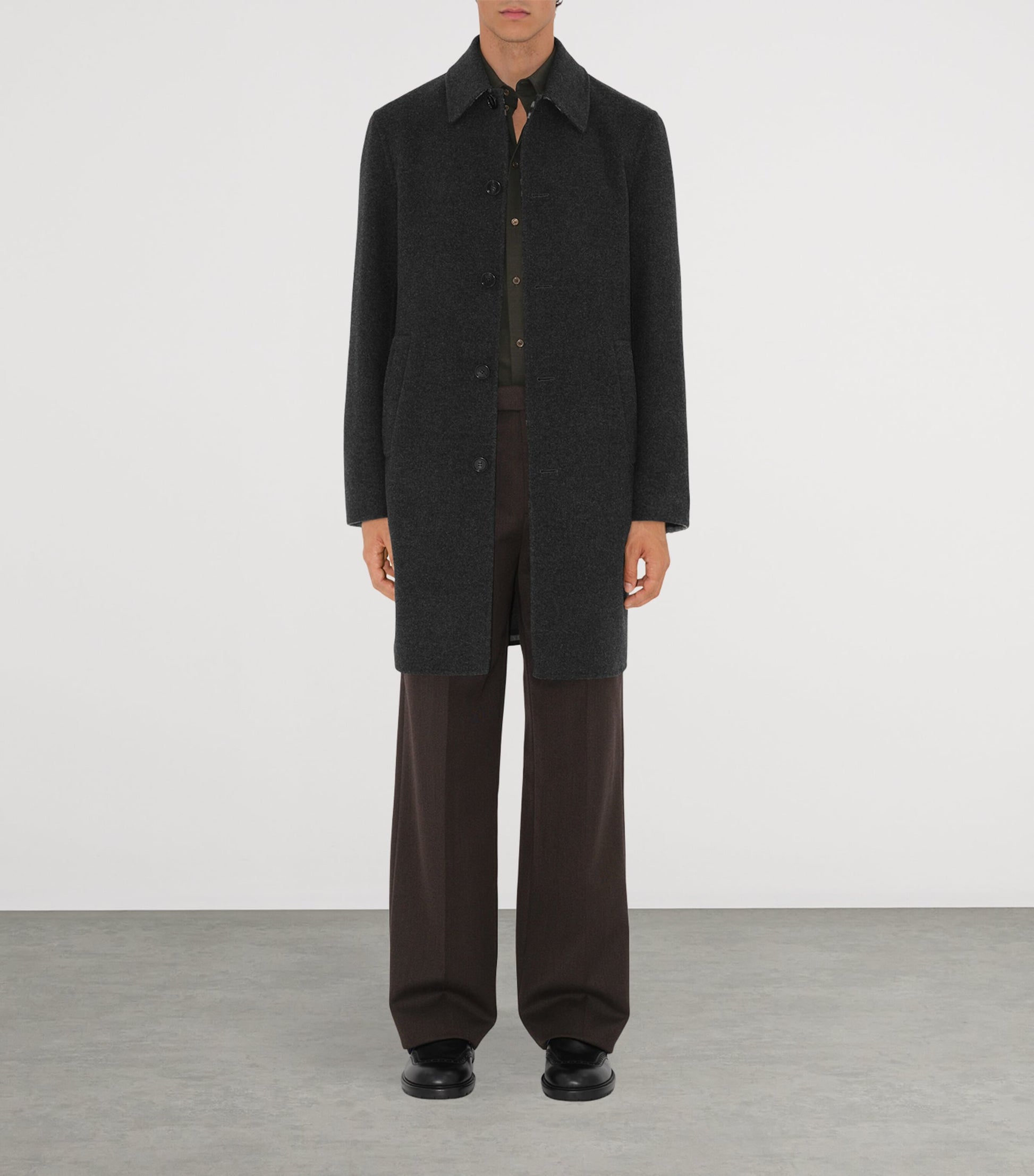 Grey Wool Mid-Length Car Coat