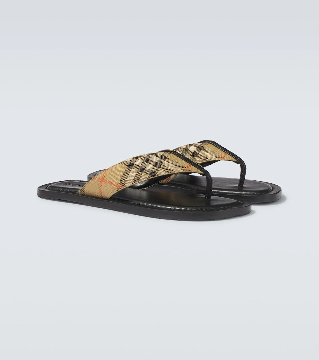 Burberry - Burberry Check leather-trimmed thong sandals