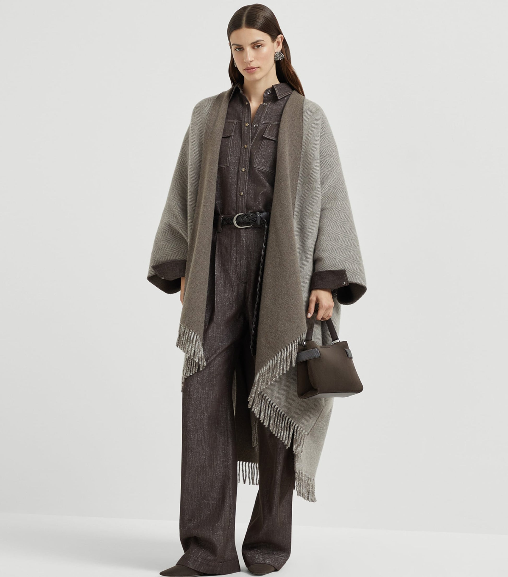 Brunello Cucinelli Brown Cashmere Sparkling Poncho