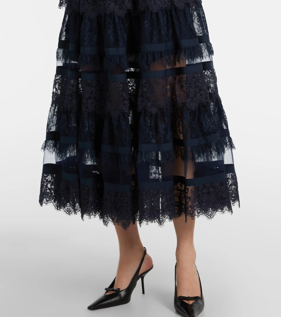 Elie Saab - Tie-neck lace midi dress