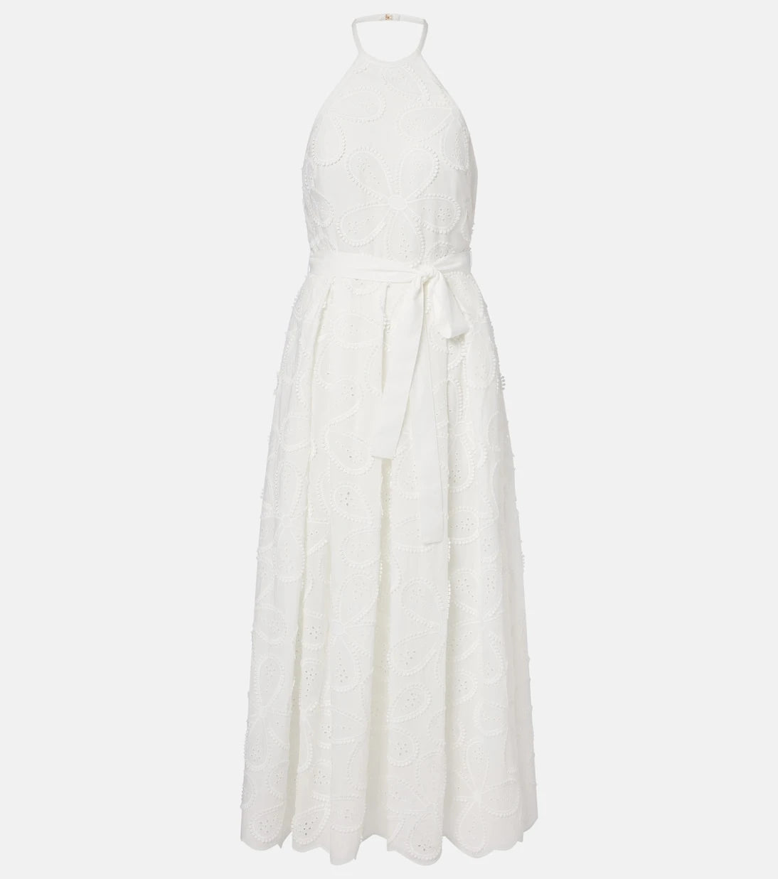 Elie Saab - Embroidered belted cotton-blend midi dress