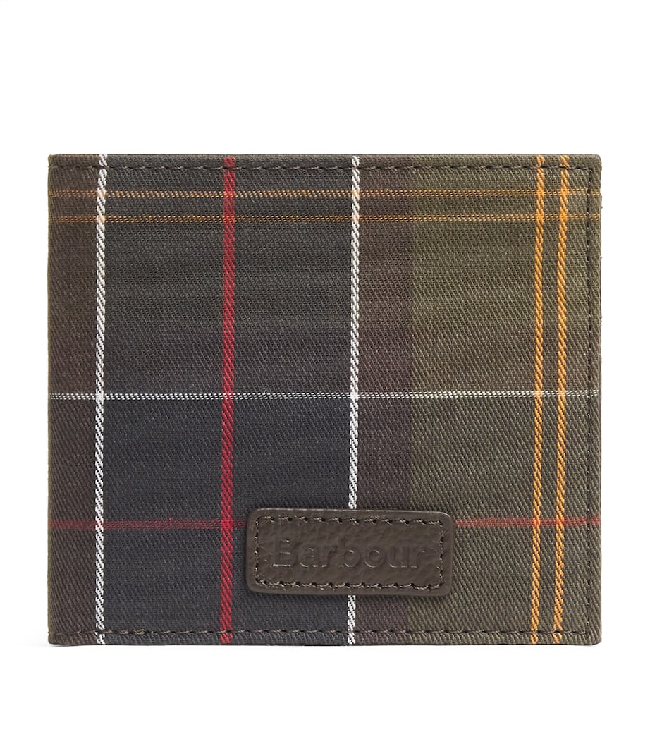 Cotton Leather-Detail Tartan Wallet