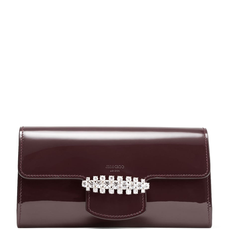 Jimmy Choo Burgundy Bing Patent Leather Wallet-On-Chain