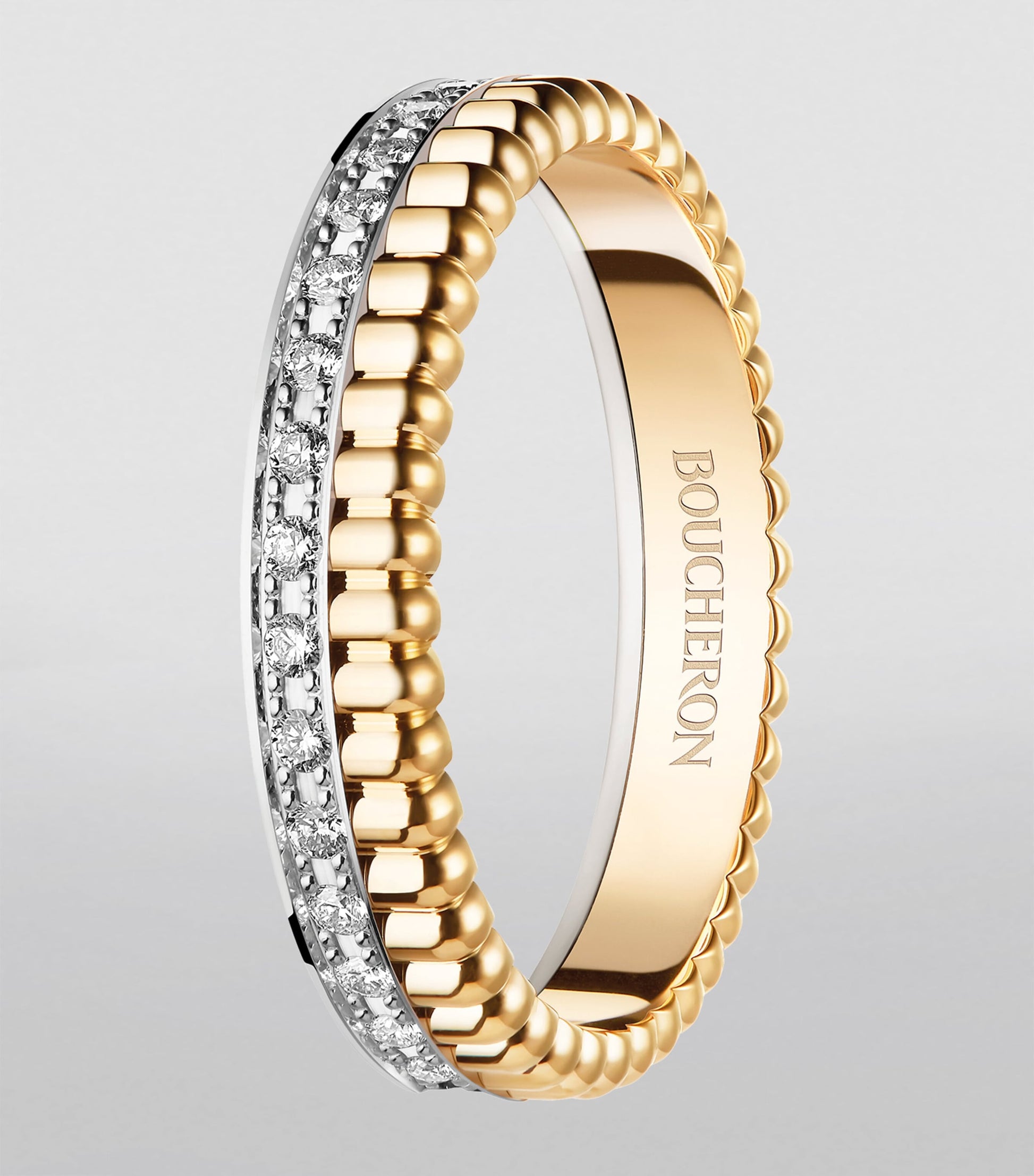 Yellow Gold, White Gold and Diamond Quatre Radiant Wedding Band