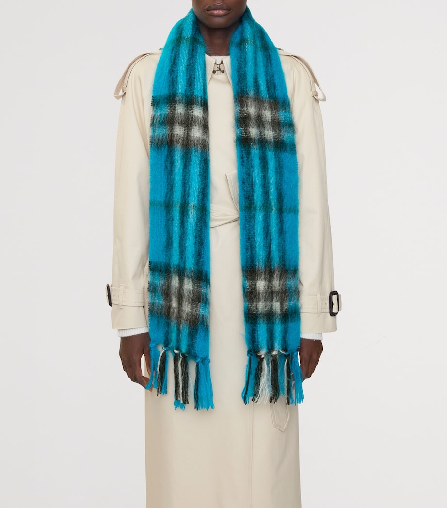 Blue Mohair-Wool Check Scarf