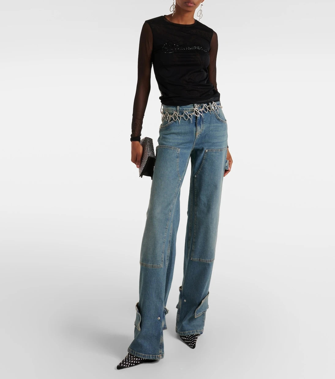 Blumarine - Logo tulle-trimmed T-shirt