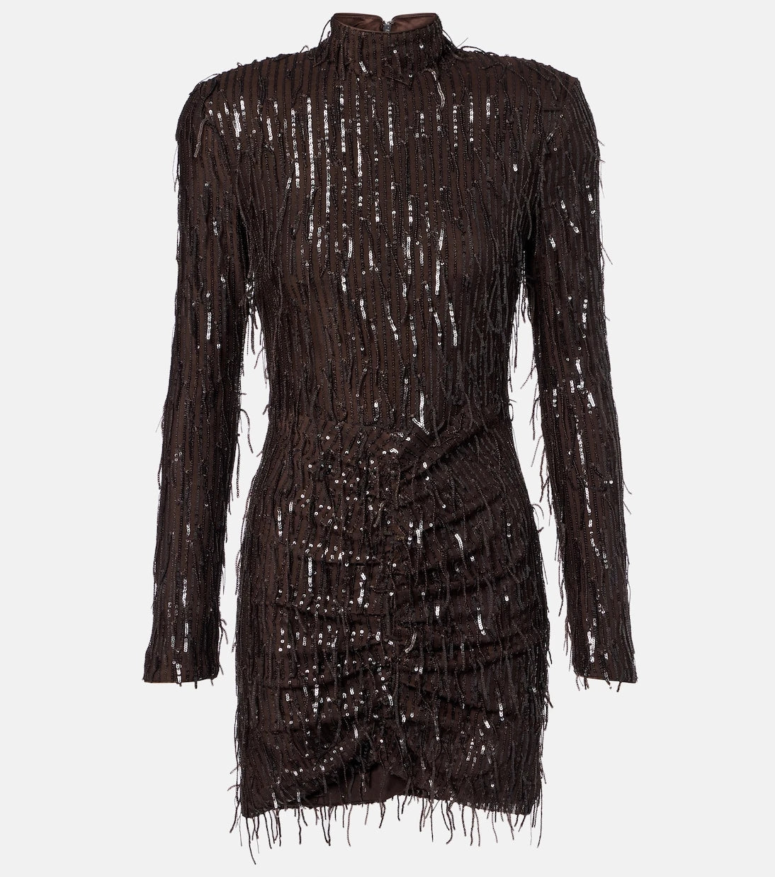 Rotate - Fringed ruched sequined mesh minidress