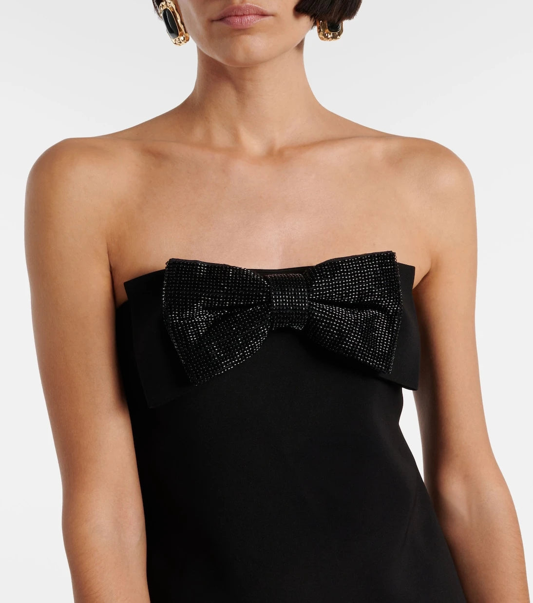 Self-Portrait - Beaded bow-detail crêpe minidress