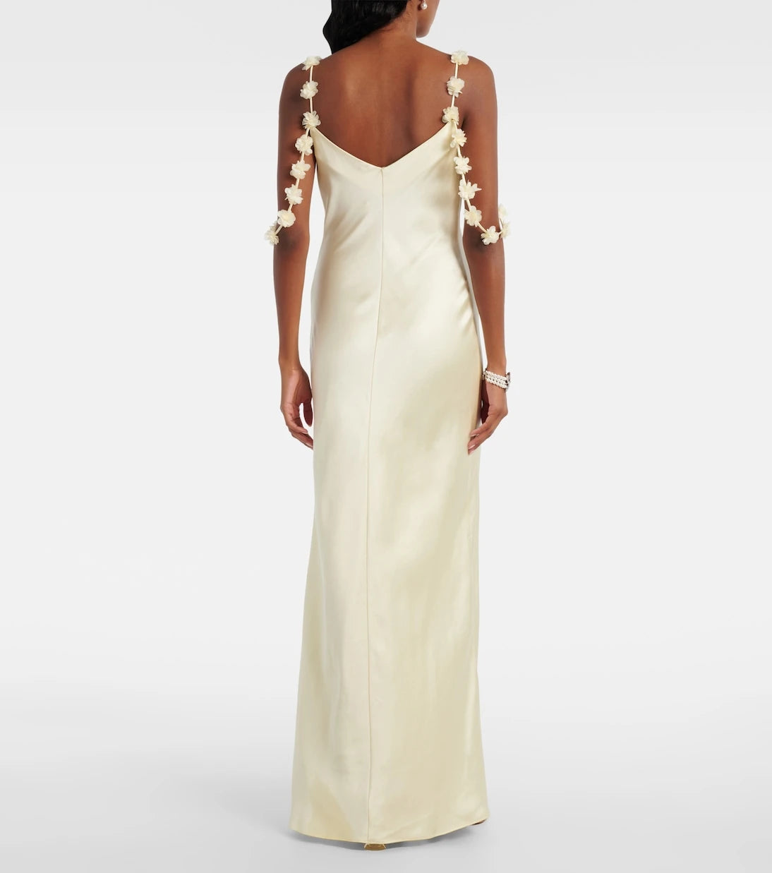 Self-Portrait - Floral-appliqué satin maxi dress