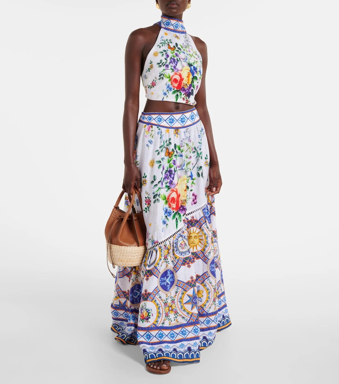 Camilla - Printed linen maxi skirt