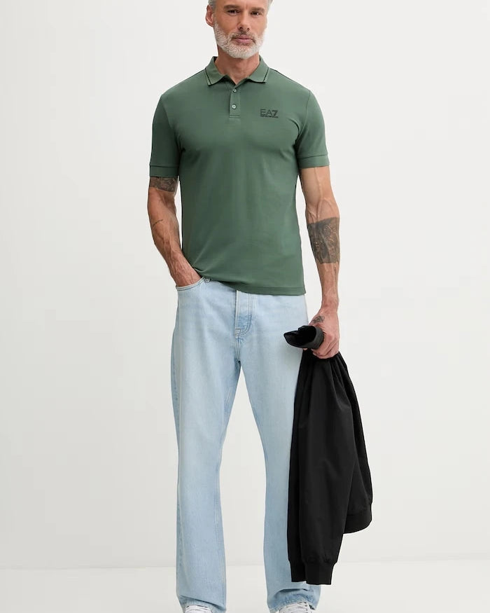 EA7 Emporio Armani erkek pamuklu elastan yakalı tişört
