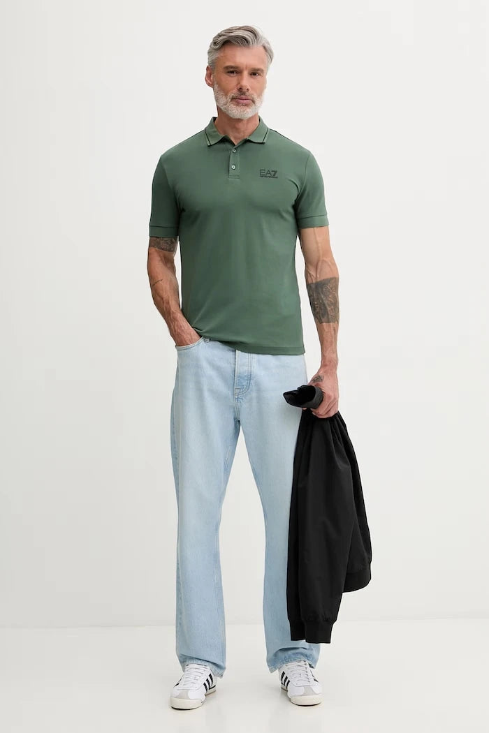 EA7 Emporio Armani erkek pamuklu elastan yakalı tişört