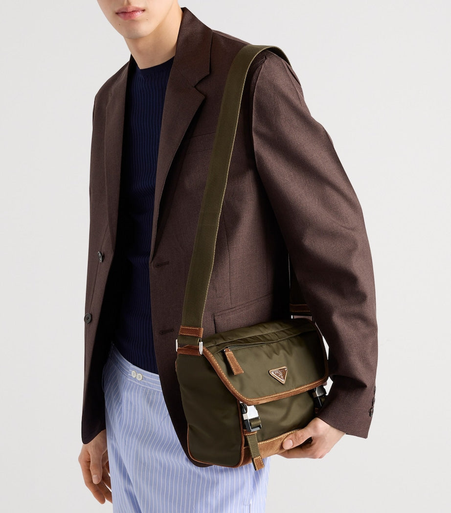 Prada Medium Leather and Re-Nylon Messenger Bag