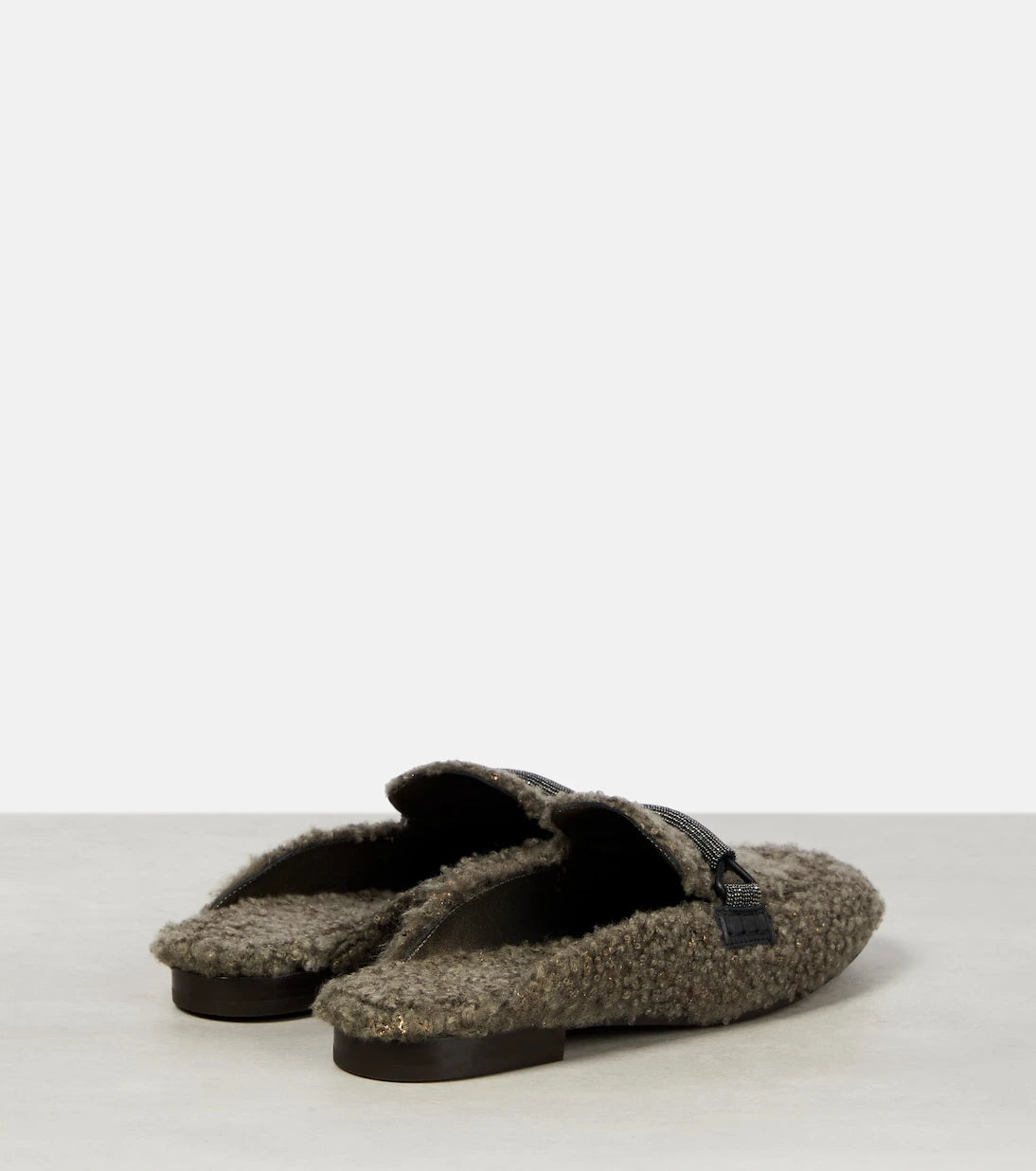 Brunello Cucinelli - Embellished shearling slippers