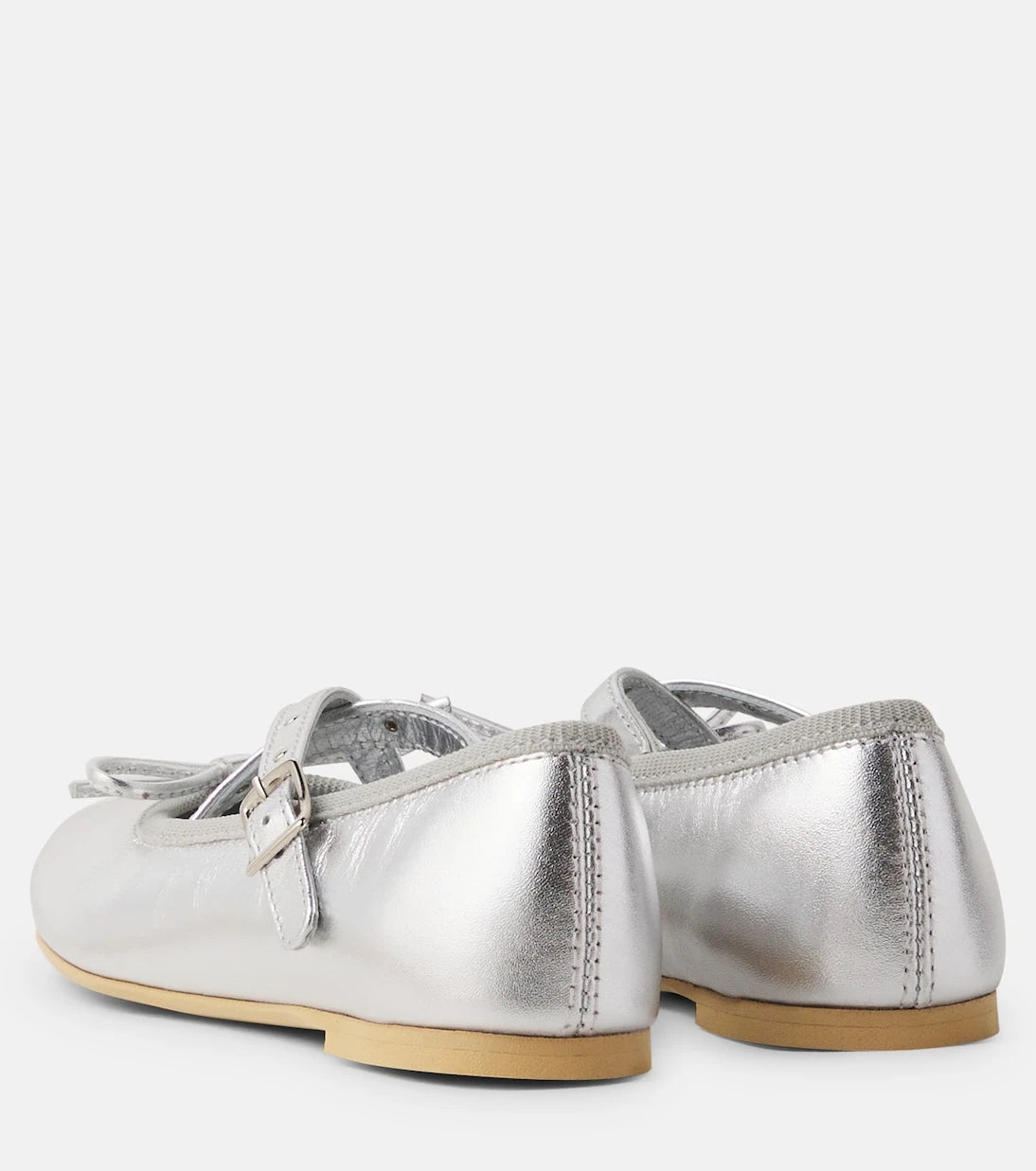 Monnalisa - Bow-detail metallic leather ballet flats