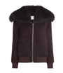 Yves Salomon Red Wool-Cashmere Fur-Trim Jacket