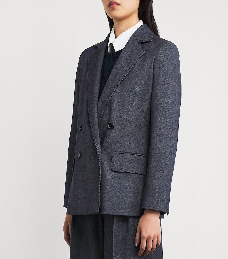 Max Mara Blue Virgin Wool Double-Breasted Blazer
