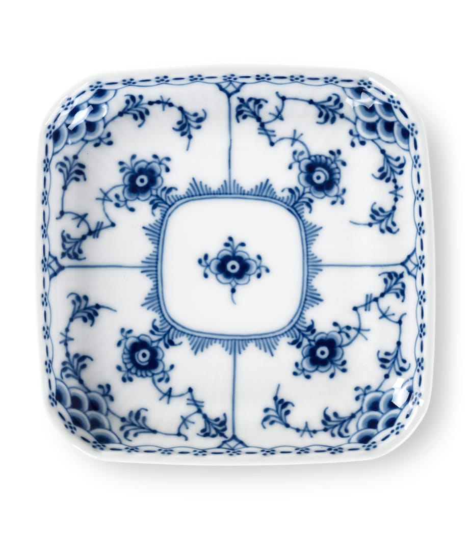 Blue Fluted Half Lace Square Plate (10.5cm)