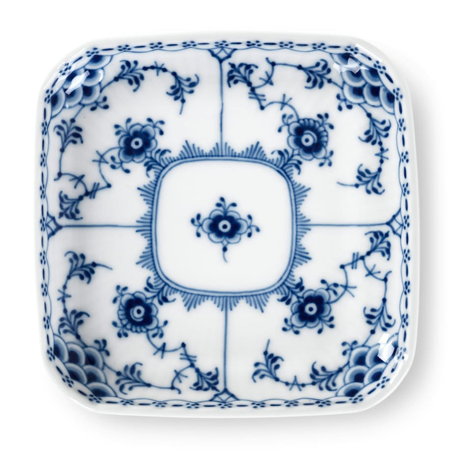 Blue Fluted Half Lace Square Plate (10.5cm)
