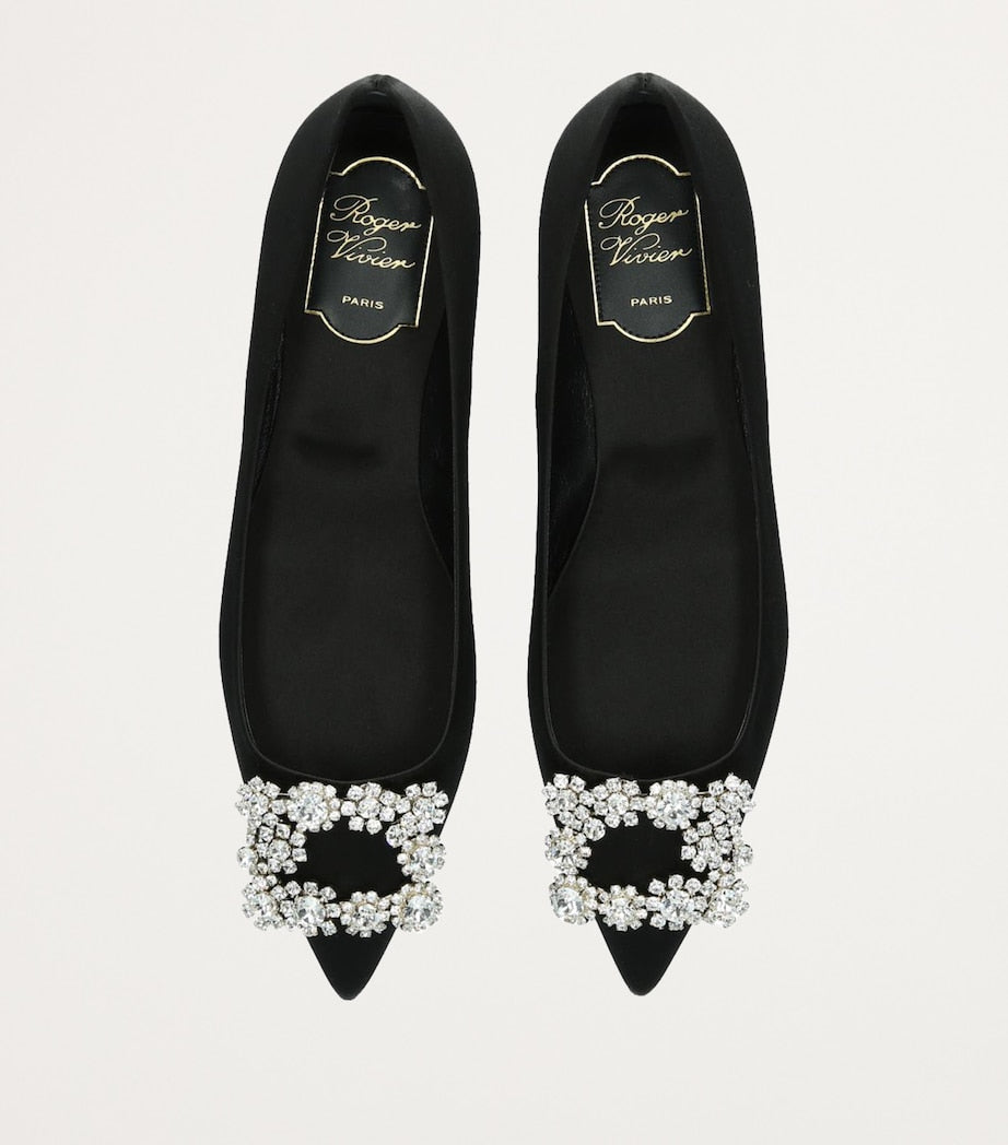 Satin Flower Strass Ballet Flats