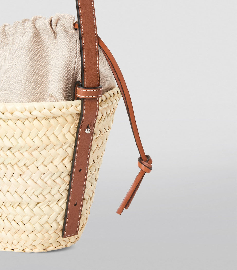 LOEWE Beige x Paula's Ibiza Woven Drawstring Bucket Bag