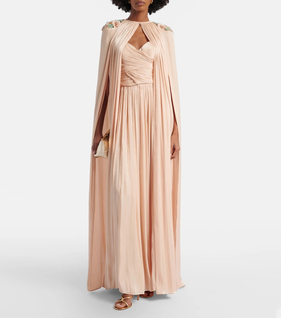 Costarellos - Sireen caped embellished georgette gown